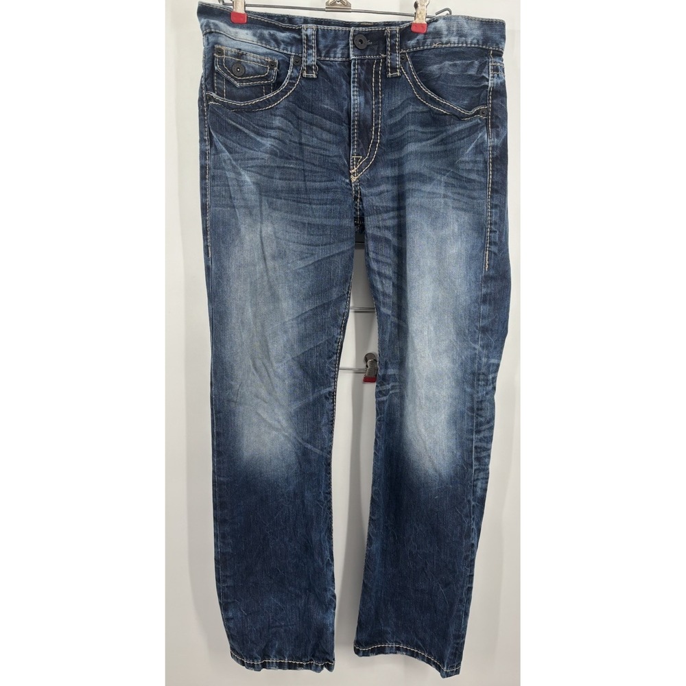 Express Blake Jeans 32 x 31 Loose Fit Bootcut Dark Flap Pocket Y2K Thick Stitch